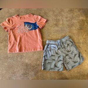 Fun Toddler Matching Shark Set - Graphic Short Sleeve Tee and Shorts Set,Size 3T